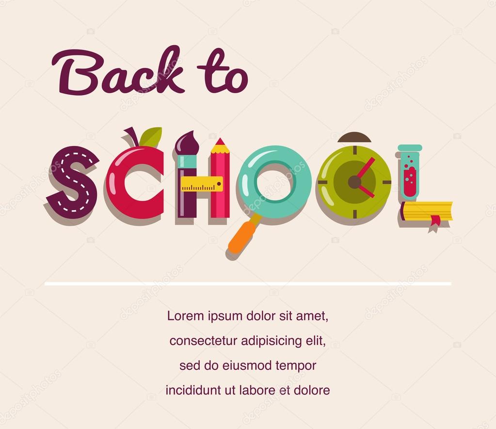 Back to school - text with icons. Vector concept background