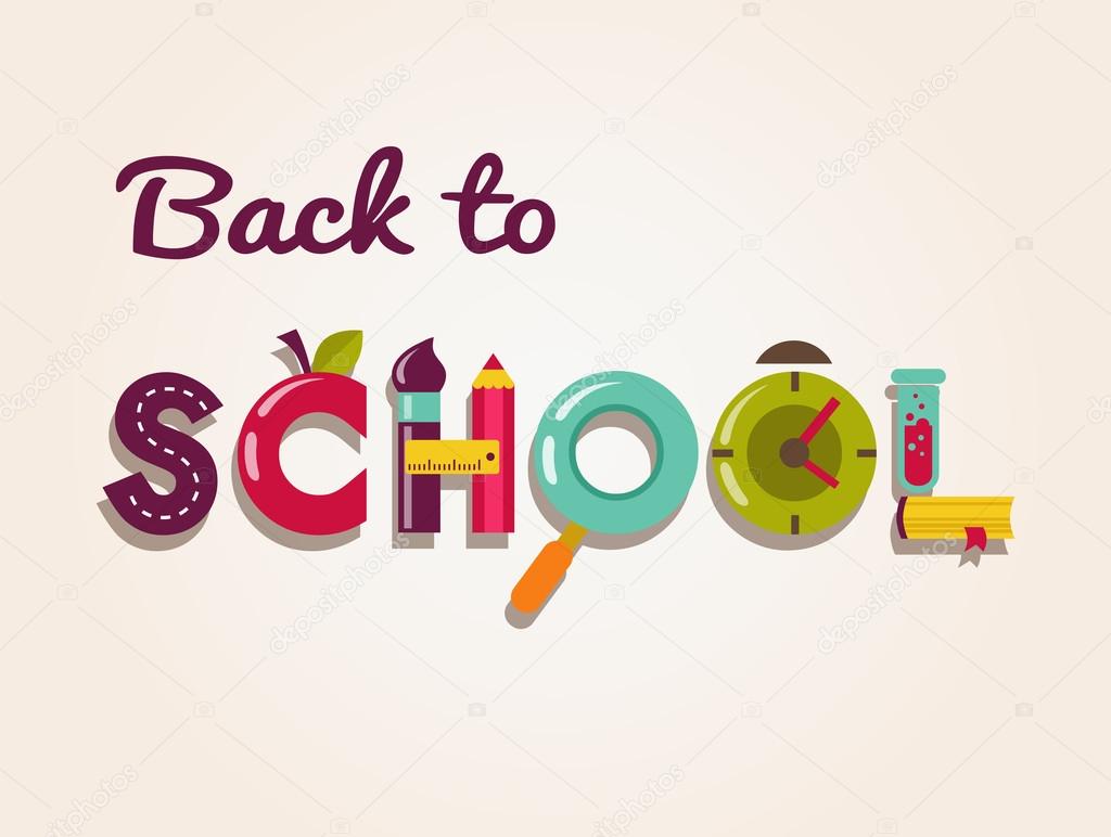 Back to school - text with icons. Vector concept background