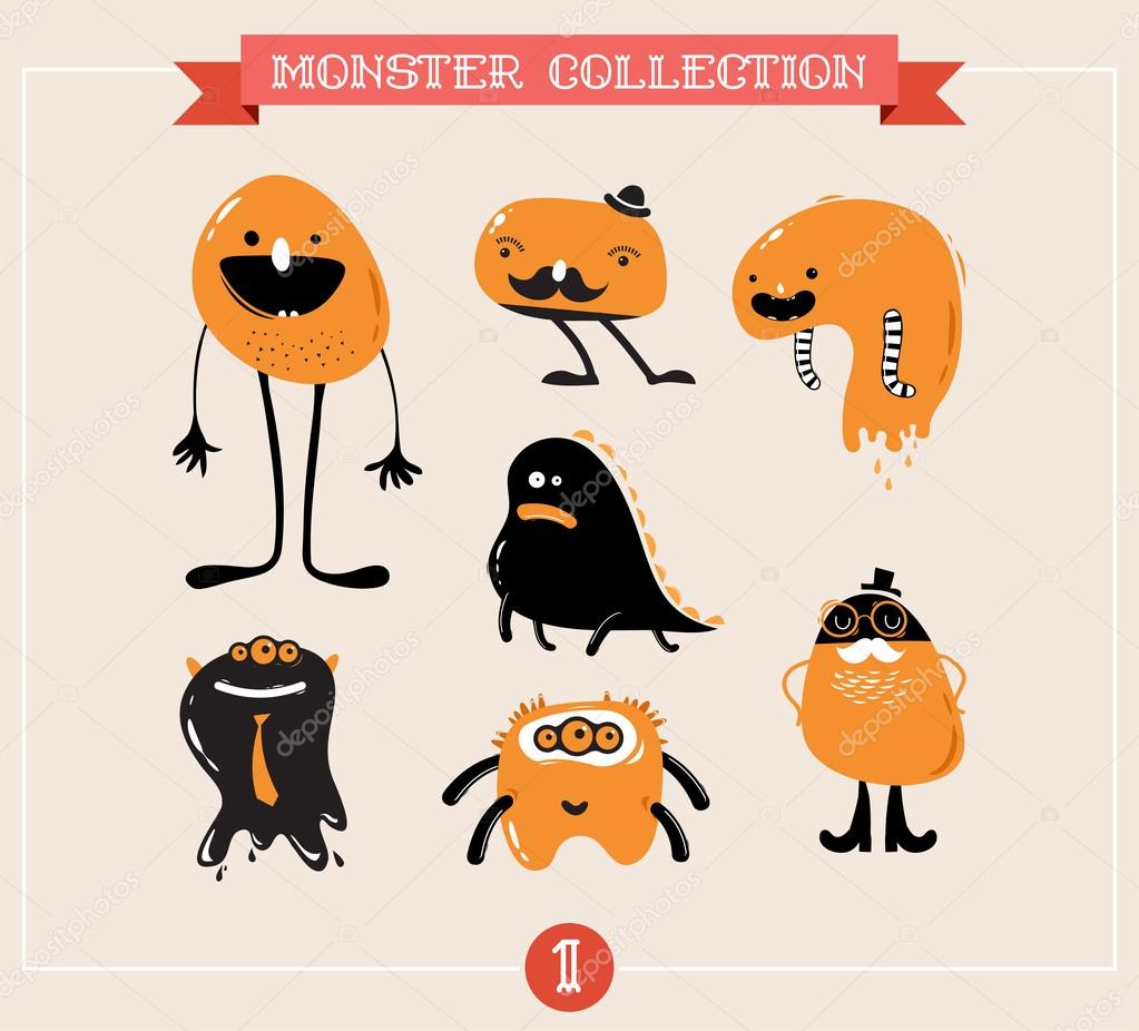 cute monsters, set of vector illustrations