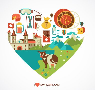 İsviçre aşk - kalp ile vektör ikonlar