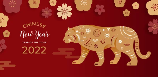 Čínský nový rok 2022 rok tygra - Čínský symbol zvěrokruhu, Lunární novoroční koncept, moderní design pozadí — Stockový vektor