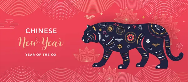 Čínský nový rok 2022 rok tygra - Čínský symbol zvěrokruhu, Lunární novoroční koncept, moderní design pozadí — Stockový vektor