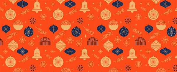 Fondo simple de Navidad, elementos minimalistas geométricos dorados e iconos. Feliz año nuevo banner. Árbol de Navidad, copos de nieve, elementos decorativos. Diseño de concepto limpio retro — Archivo Imágenes Vectoriales