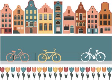 Hollanda Evleri, Amsterdam geleneksel renkli evler, mimari çizimler