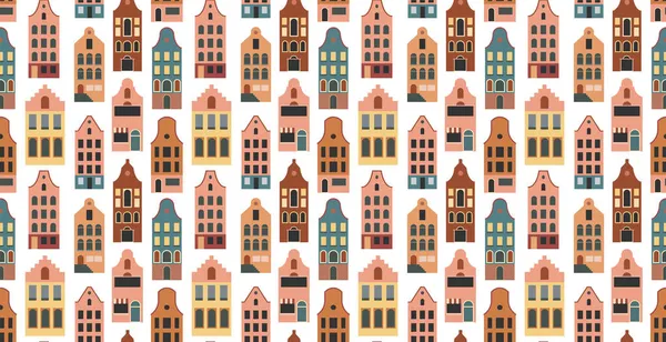 Casas de los Países Bajos, Amsterdam casas coloridas tradicionales, ilustraciones de arquitectura — Archivo Imágenes Vectoriales