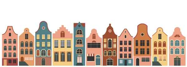 Casas de los Países Bajos, Amsterdam casas coloridas tradicionales, ilustraciones de arquitectura — Archivo Imágenes Vectoriales