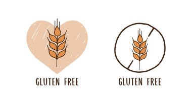 Glütensiz, el çizimi simgeler, çıkartmalar, çizimler