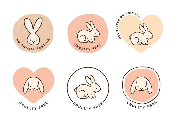 Cruelty Free, Note testée sur les animaux dessinés à la main icônes, logos, timbres, bio, végétalien et naturel — Image vectorielle