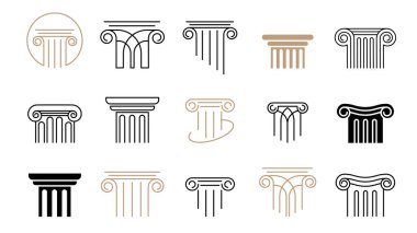 Sütun vektör simgeleri koleksiyonu. Hukuk, finans, avukat ve iş logosu tasarımı. Lüks, zarif modern konsept tasarım