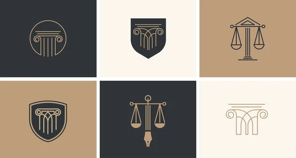 Ley, finanzas, abogado y diseño de logotipos de negocios. Diseño de concepto moderno de lujo y elegante — Vector de stock