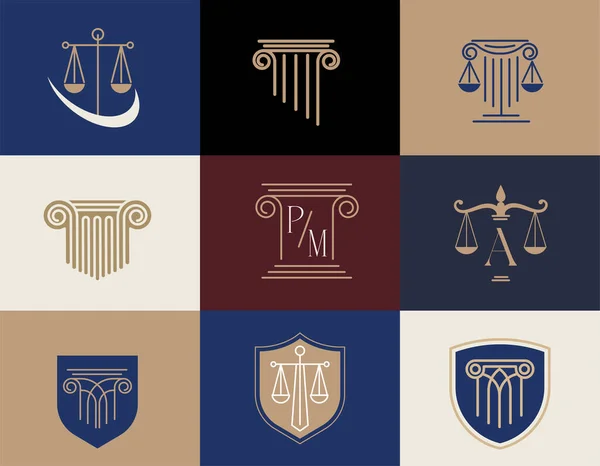 Droit, finance, avocat et design de logo d'entreprise. Luxe, design moderne et élégant — Image vectorielle