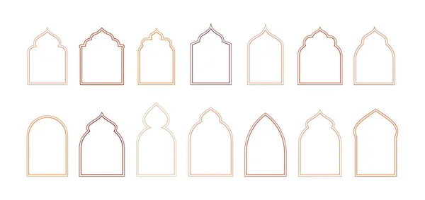Collection de fenêtres et arcs de style oriental. Couleurs boho modernes, design minimaliste — Image vectorielle