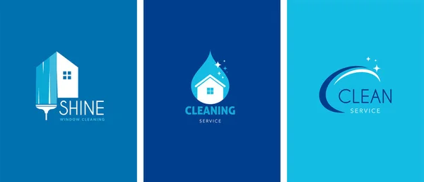 Temizlik Servisinin Logo Koleksiyonunu Mavi Renklerle Temizliyorum Vektör Illüstrasyonu — Stok Vektör