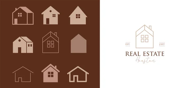 家庭、房屋和建筑物图标、符号和标志 — 图库矢量图片