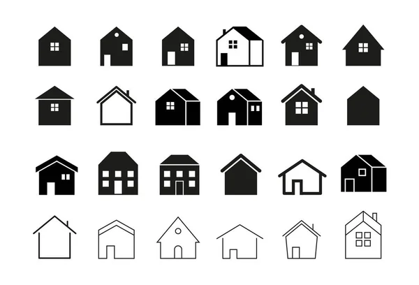 Inicio, casas y edificios iconos, símbolos y logotipos — Vector de stock