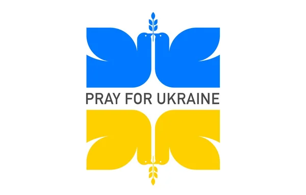 Létající pták, holubice jako symbol míru. Podpora Ukrajiny, Stand with Ukraine banner and poster in yellow and blue colors — Stockový vektor