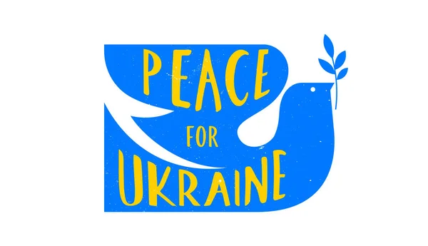 Pájaro volador, paloma como símbolo de paz. Apoye Ucrania, soporte con la bandera y el cartel de Ucrania en colores amarillos y azules — Archivo Imágenes Vectoriales