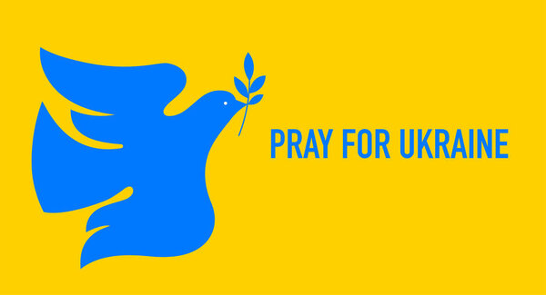Flying bird, dove as a symbol of peace. Support Ukraine, Stand with Ukraine banner and poster in yellow and blue colors — Stock Vector