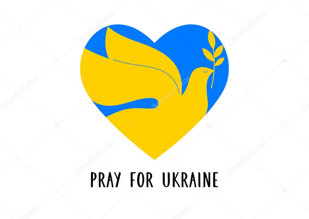 Flying bird, dove as a symbol of peace. Support Ukraine, Stand with Ukraine banner and poster in yellow and blue colors