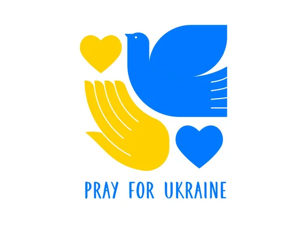 Летючий птах, голуб, символ миру. Підтримка України, Стань з Україною прапор і плакат жовтими і синіми кольорами — стоковий вектор