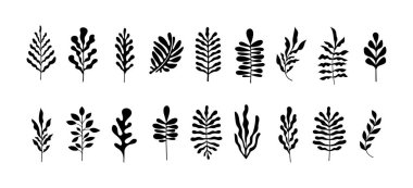 Soyut Botanik Duvar Sanatı, soyut yapraklı çağdaş sanat baskıları. İskandinav, Boho botanik çizimleri, kartpostal veya broşür tasarımı