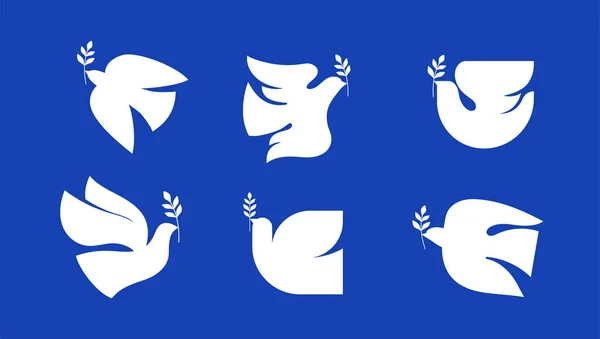 Dove of peace with olive branch abstract icons — ストックベクタ