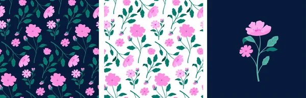 ピンクのアネモネの花のフェミニンなファッションコンセプトイラスト シームレスなパターンと花の花束 カード ポスターのデザイン フラットスタイルベクトルデザイン — ストックベクタ
