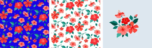 Ilustração Conceito Moda Feminina Padrão Sem Costura Buquê Flores Hibisco — Vetor de Stock