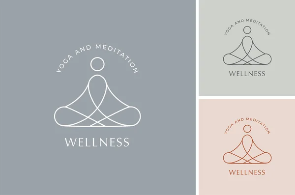 Colección Logos Yoga Zen Meditación Iconos Lineales Elementos Ilustraciones Minimalistas — Archivo Imágenes Vectoriales