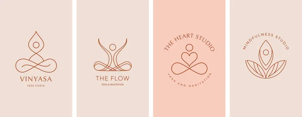 Collection Yoga Zen Meditation Logos Linear Icons Elements Bohemian Style — Stock vektor