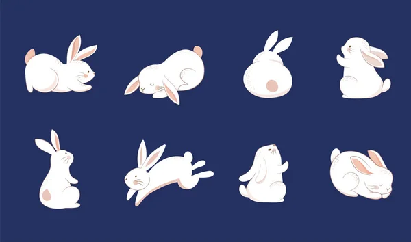Collection Cute Bunnies Rabbits Mid Autumn Moon Festival Easter Chinese — Archivo Imágenes Vectoriales