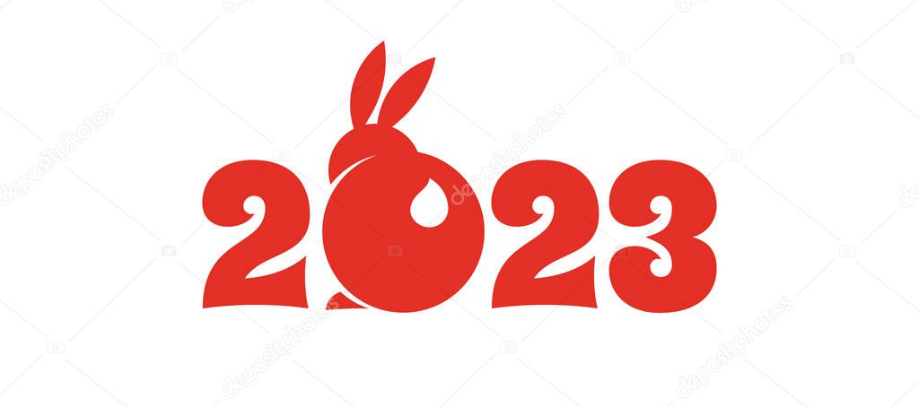 Chinese new year 2023 year of the rabbit - Chinese zodiac symbol, Lunar new year concept, modern red and white background design.