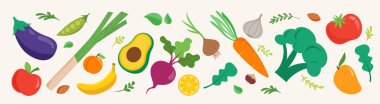 World Vegan Day, Concept Design with vegetables, fruits, leaves and nuts. For Social Media promotions, sticker, banner, greeting cards. Vector illustration