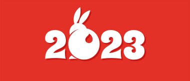 Chinese new year 2023 year of the rabbit - Chinese zodiac symbol, Lunar new year concept, modern red and white background design.
