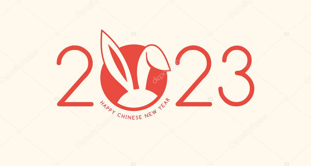Chinese new year 2023 year of the rabbit - Chinese zodiac symbol, Lunar new year concept, modern red and white background design.