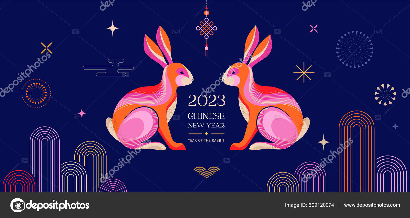 Lunar new year, Chinese New Year 2023 , Year of the Rabbit, Stock vector