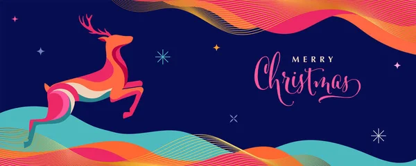 カラフルなトナカイメリークリスマス背景とパッケージデザイン ベクターイラスト — ストックベクタ