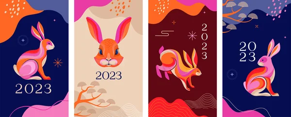 2023 Yılındaki Çin Yeni Yılı Tavşan Şablonu Tasarımları Çin Burcu — Stok Vektör