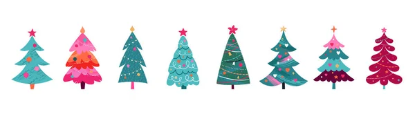 Retro Christmas Trees Design Elements Collection Nowy Rok 2023 Zestaw — Wektor stockowy