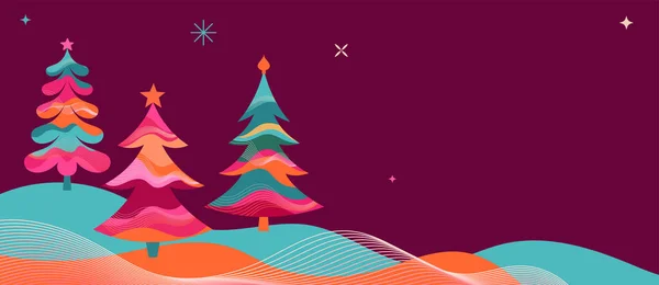 Πολύχρωμο Φόντο Χριστουγεννιάτικα Δέντρα Και Σχεδιασμό Συσκευασίας Εικονογράφηση Διανύσματος — Διανυσματικό Αρχείο
