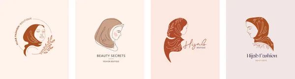 Women Hijab Collection Vector Logo Branding Design Templates Minimal Style — Stock Vector