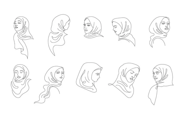 Kvinnor Hijab Kollektion Vektor Logotyp Och Branding Design Mallar Minimal — Stock vektor