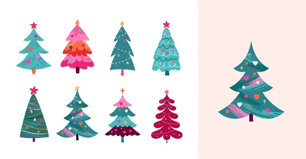 Arbres Noël Rétro Design Elements Collection Pour Nouvel 2023 Ensemble — Image vectorielle