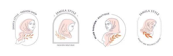 Kvinnor Hijab Kollektion Vektor Logotyp Och Branding Design Mallar Minimal — Stock vektor