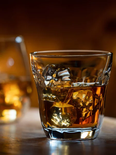 Glass Whisky Rocks Wooden Bar Top — Stock Photo, Image