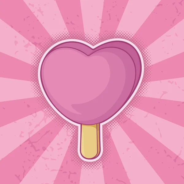 Palillo de helado rosa en forma de corazón — Vector de stock