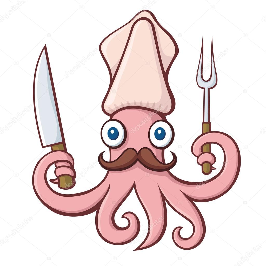 Cartone animato lo chef di calamari — Vettoriale Stock