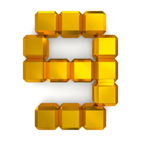 Number 9 cubic golden — Stock Photo, Image