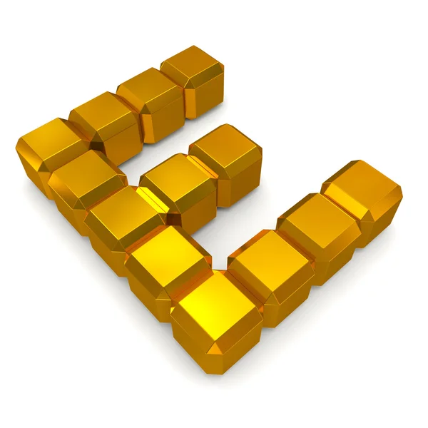 Bokstaven e kubik golden — Stockfoto