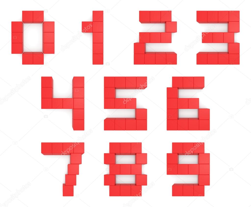 numbers 3d cubic red